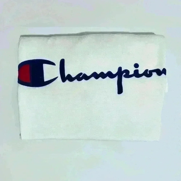 Champion Classic T-Shirt, Women’s Size Medium, White with Navy Blue Script Logo - Picture 9 of 12